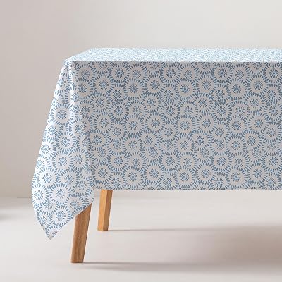 GAMUSI Bordsduk fläckbeständig geometrisk bomull medelhavet rektangulär känsla tyg 160 x 100 cm, blå färg