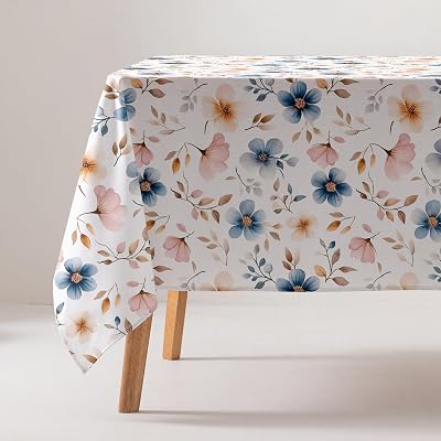 GAMUSI Bordsduk fläckbeständig bomull blommig rektangulär beröringstyg 160 x 240 cm, beige