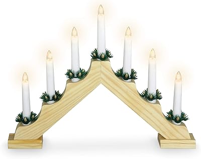 Spetebo Adventsljusstake i trä med 7 lysdioder och timer – 39,5 x 31 cm – batteri, adventslampa, ljusbåge, ljusbro, för fönster, dekoration
