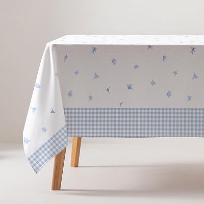 GAMUSI Fläckbeständig bordsduk bomull tunn minimalistisk rektangulär känsla tyg 160 x 200 cm, blå färg