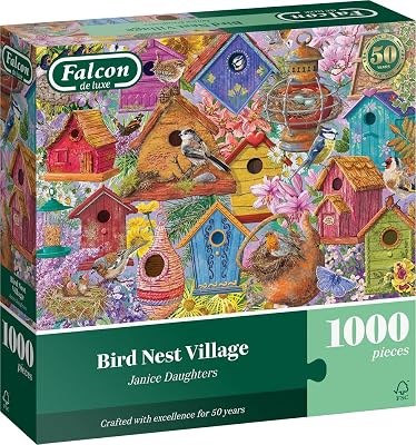 Falcon Bird Nest Village – Vackert Illustrerat Trädgårdspussel med Premium FSC-certifierade Material – 1000-bitars Pussel för Vuxna med Natur och Fåglar – Present till Födelsedag & Jul – 68 x 49 cm