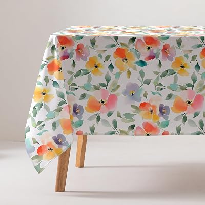 GAMUSI Bordsduk fläckbeständig bomull blommig rektangulär beröringstyg 160 x 200 cm, beige