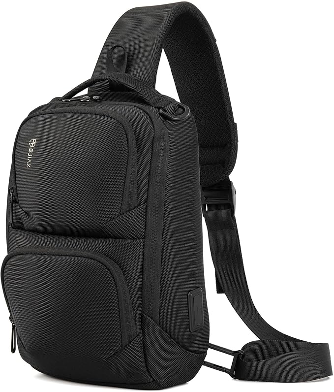 BJIAX slingväska Sling Bag, vattentät axelväska herr bröstficka med USB-laddningsport
