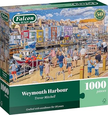 Falcon Weymouth Harbour – Vackert Illustrerat Vintagepussel med Premium FSC-certifierade Material – Nostalgiskt 1000-bitars Pussel för Vuxna – Present till Födelsedag & Jul – 68 x 49 cm