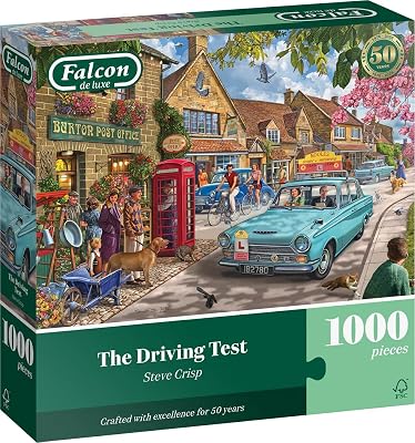 Falcon The Driving Test – Vackert Illustrerat Vintagepussel med Premium FSC-certifierade Material – Nostalgiskt 1000-bitars Pussel för Vuxna – Present till Födelsedag & Jul – 68 x 49 cm
