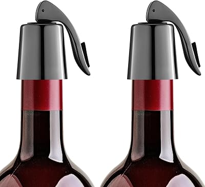 Vinflaskförslutning 2 stycken, vinförslutningar i rostfritt stål med förbättrad fjäder, förstärkt och återanvändbar, håller vinet fräscht – presentidé för vinälskare (svart guld)